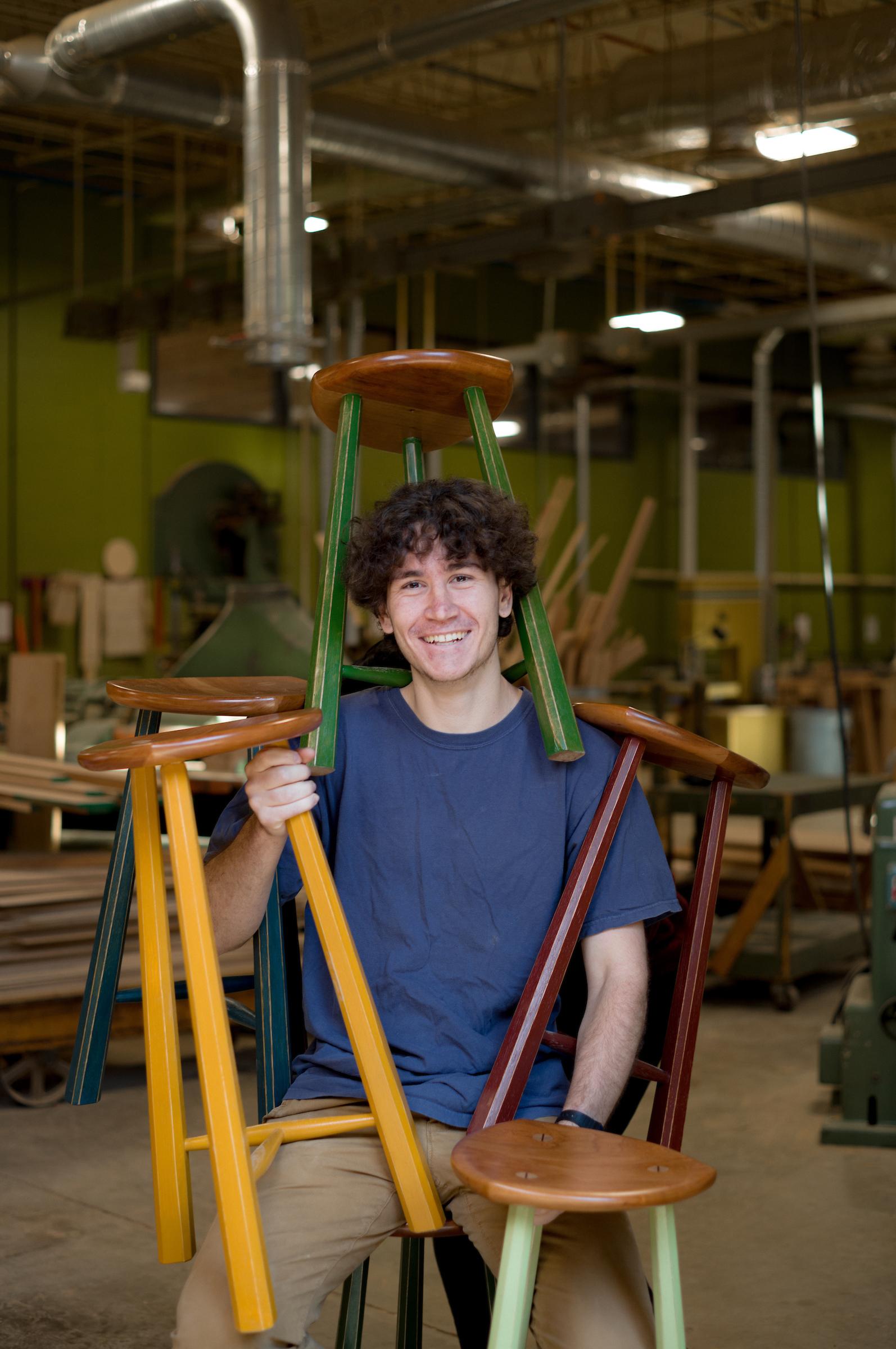 Student with stools